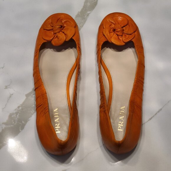 Prada *Vintage* Ballerina Flats EU 39.5 Orange Flower US 9/9.5 - Picture 1 of 8